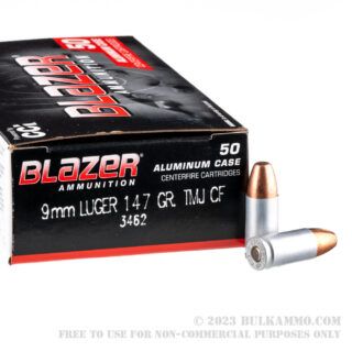 50 Rounds of 9mm Ammo by CCI Blazer Cleanfire - 147gr TMJ