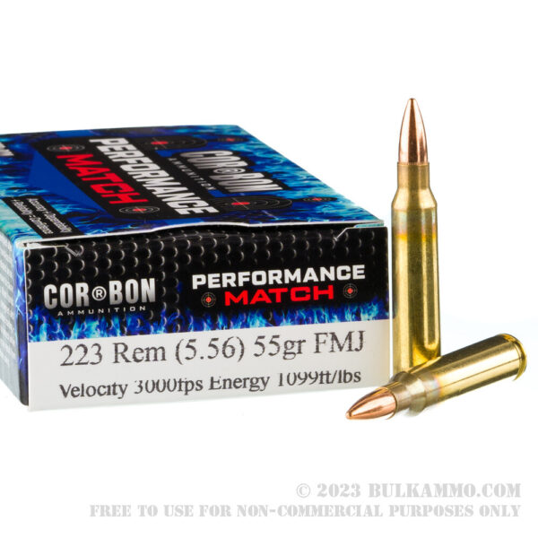 20 Rounds of .223 Ammo by Corbon Performance Match  - 55gr FMJ - Image 2