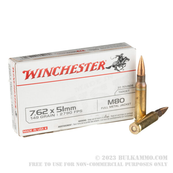 500 Rounds of 7.62x51 Ammo by Winchester - 149gr FMJ M80 - Image 2