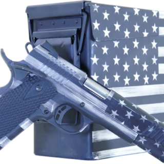 Citadel M-1911 with Ammo Can 45 ACP, 5" Barrel, Black G10 Grip American Flag, Battleworn Gray Cerakote Slide, 8rd