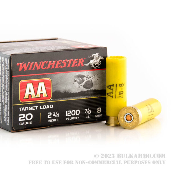 250 Rounds of 20ga Ammo by Winchester AA - 7/8 ounce #8 shot - Image 2