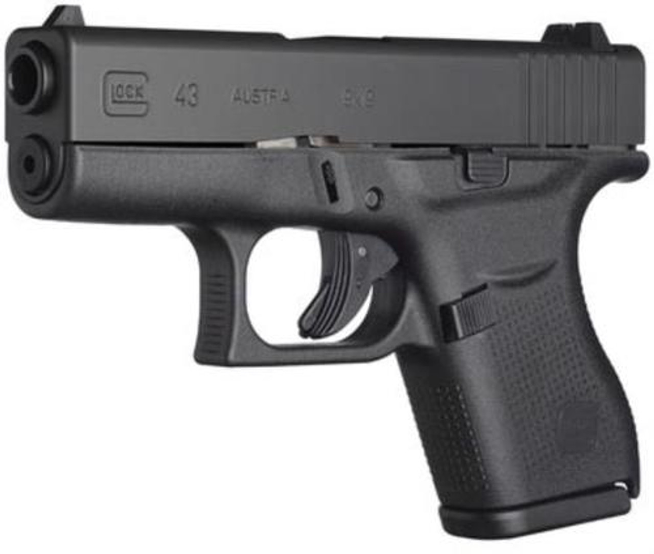 Glock, 43 Striker Fired, Sub Compact, 9mm, 3.41" Barrel, Polymer Frame, Matte Finish, Fixed Sights, 6Rd, 2 Magazines