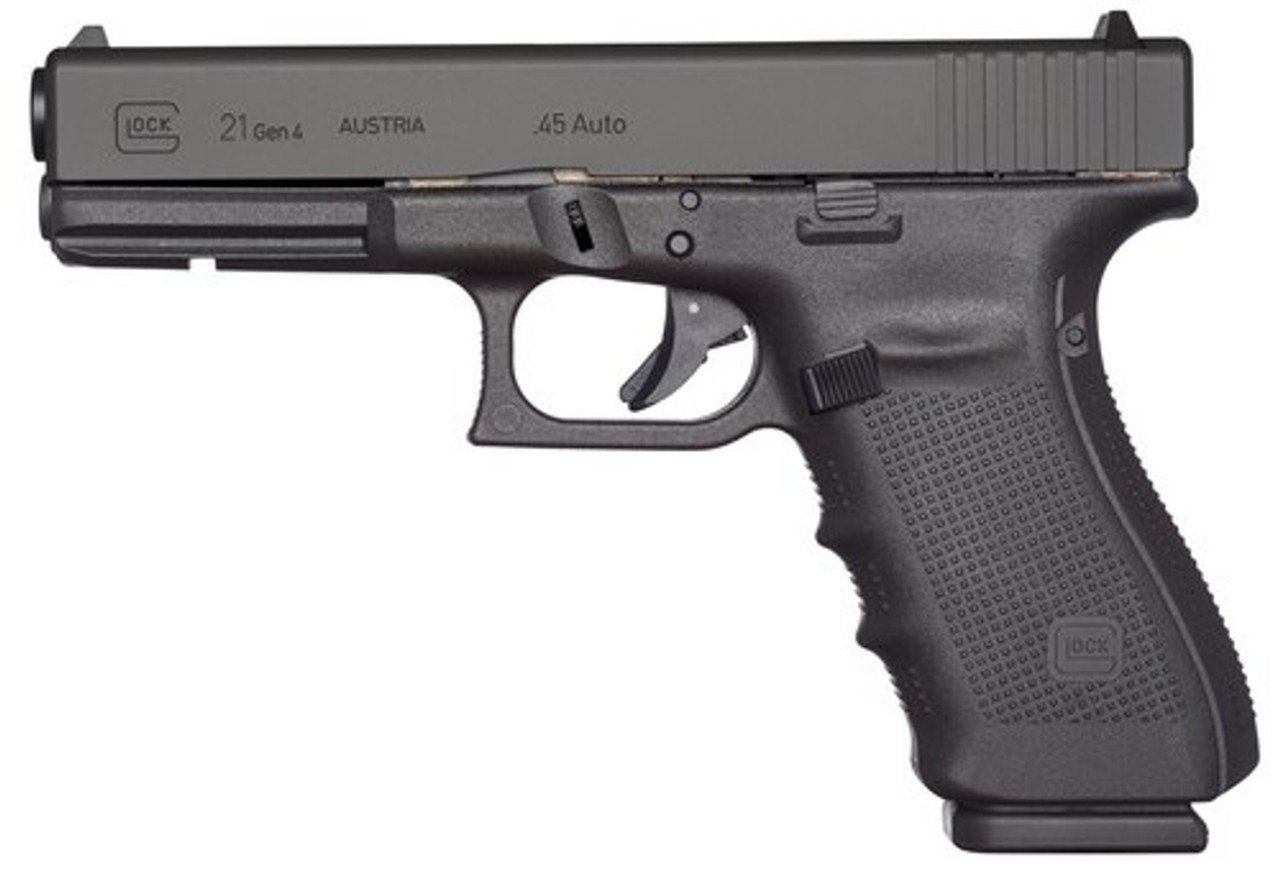 Glock 21 Gen4, Striker Fired, Full Size, 45ACP, 4.61" Barrel, Polymer Frame, Matte Finish, Fixed Sights, 10Rd, 3 Magazines