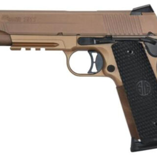 Sig 1911, Emperor Scorpion, SAO, Full Size, 45 ACP, 5" Barrel,, Flat Dark Earth, Black G10 Grips, SIGLITE Night Sights, Ambidextrous Thumb Safety, 8rd, Accessory Rail, 2 Magazines