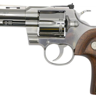 Colt Python 357 Magnum, 4.25" Barrel, Stainless Finish & Frame, Walnut Grips Red Ramp Front/Adjustable Rear 6rd
