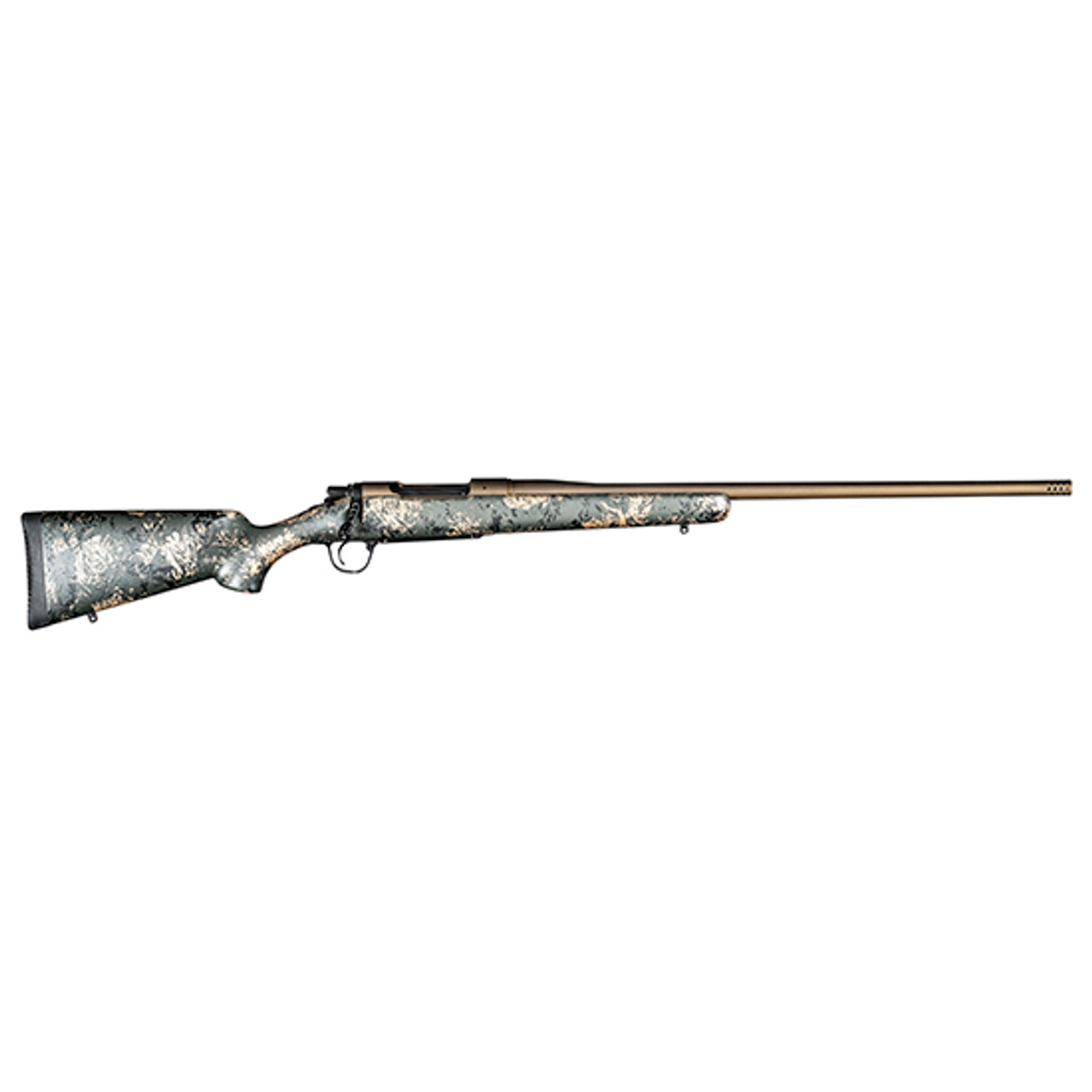 Christensen Arms Mesa FFT, 300 Winchester Magnum, 22" Threaded Stainless Steel Barrel, 5/8X24 Radial Muzzle Brake, Burnt Bronze, Carbon Fiber Sporter Stock, Green with Black and Tan Accents, 3rd