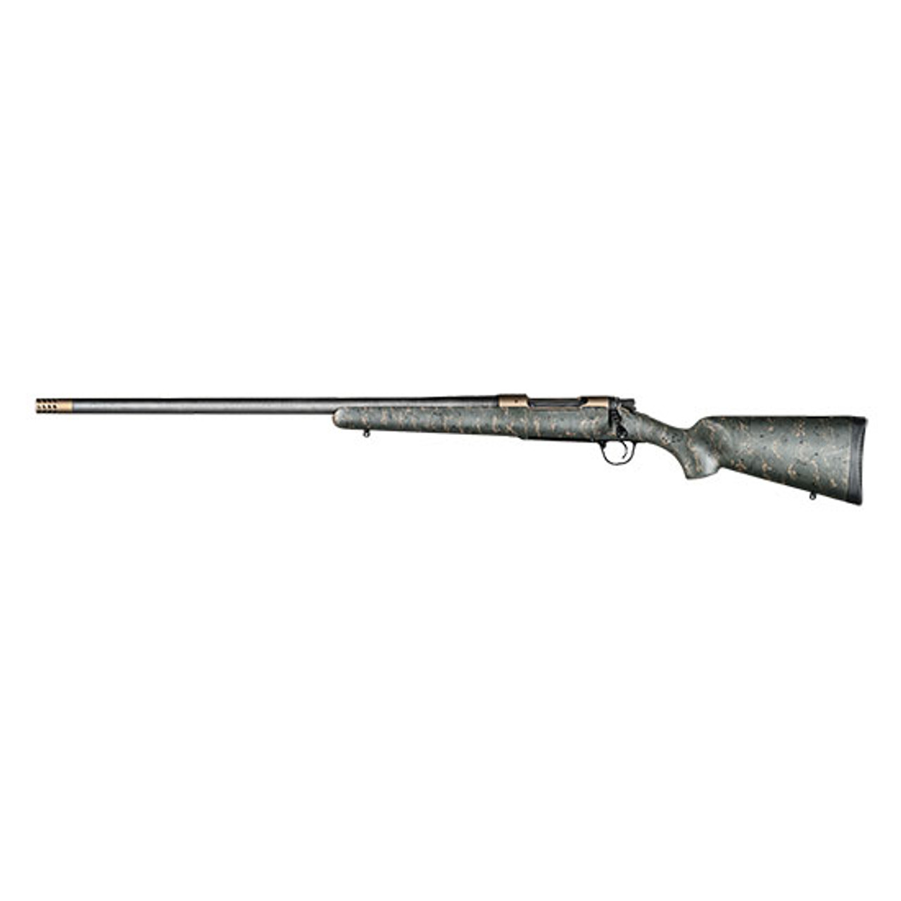 Christensen Arms Ridgeline 300 Win, Mag 26" Barrel, Carbon Fiber/Threaded Barrel, Burnt Bronze Cerakote, Green with Black/Tan Webbing Stock, Left Hand, 3rd
