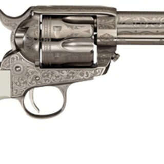 Cimarron Frontier Meldrum 45 Colt, 4.75" Barrel, Engraved Nickel/Ivory, 6rd