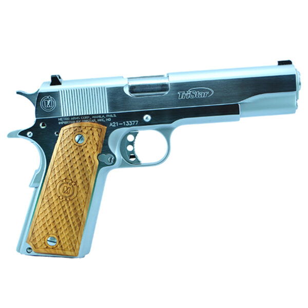 American Classic Government 1911, 45 ACP, 5" Barrel, Chrome Finish, Silver, Manual Thumb Safety, Fixed Sights, 8rd