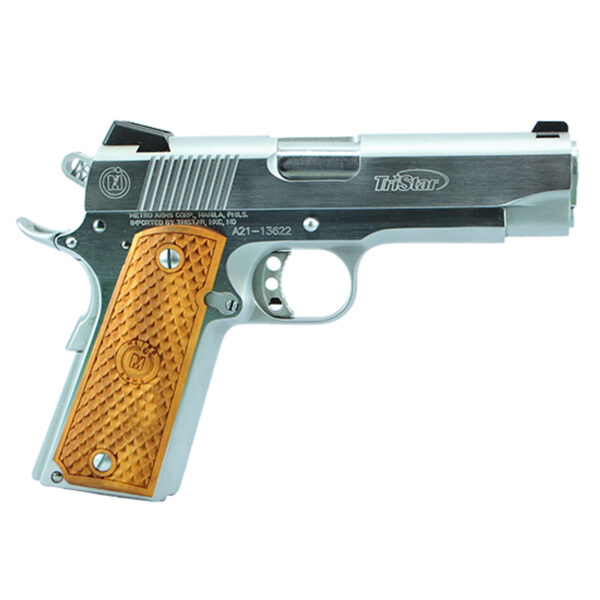 American Classic Commander 1911, Metal Frame Pistol, 45 ACP, 4.25" Barrel, Chrome Finish, Silver, Novak-Style Sights, Manual Thumb Safety, 8rd