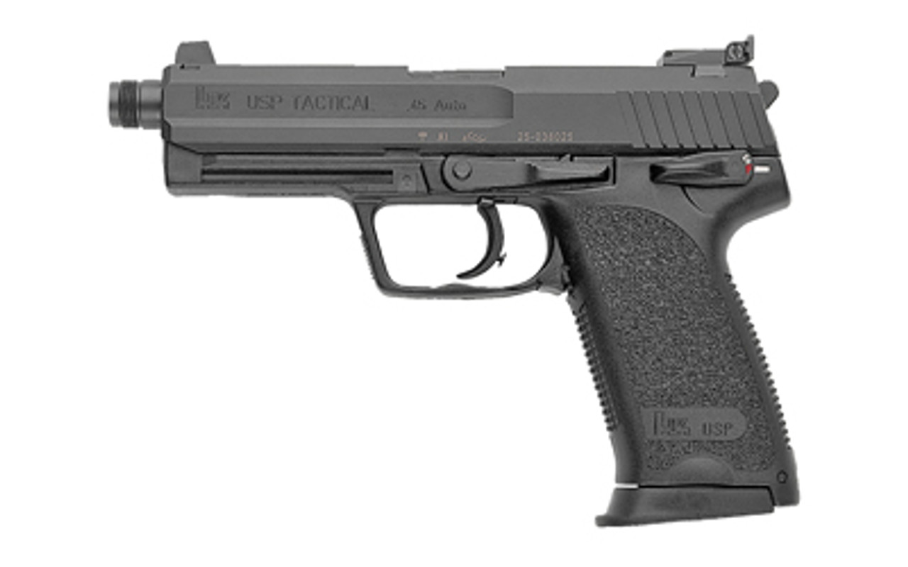HK USP Tactical V1 .45ACP, 5" Threaded Barrel, 3-Dot Sights, Decocker, Black, 12rd