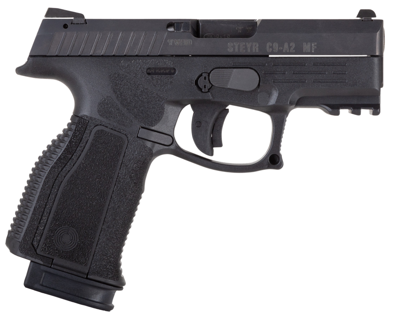 Steyr C9-A2 MF 9mm Double 3.80" 17rd Black Interchangeable Backstrap Grip Black Polymer Frame Black Slide