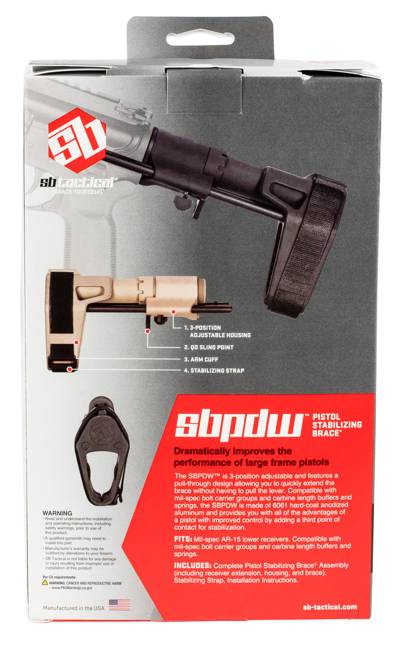 SB Tactical PDW Stabilizing Brace, Black and, Flat Dark Earth, AR15, Standard BCG and Buffer - Image 4