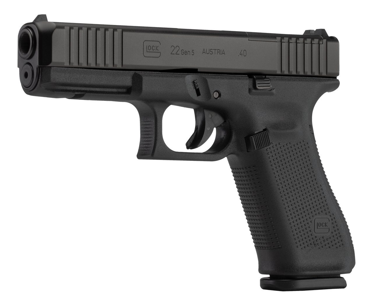 Glock 22 Gen5 M.O.S. Full Size 40S&W, 4.49" Marksman Barrel, Matte, Ambi Slide Stop Lever, Flared Well, nDLC Slide and Barrel, No Grooves, 3x15rd Mags