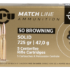 PPU Match Rifle 50 BMG, 725gr, Full Metal Jacket Solid, 5Bx/20Cs
