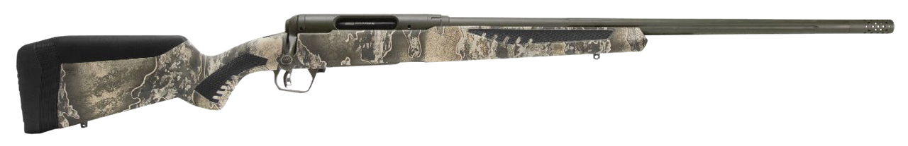 Savage, 110 Timberline, Bolt, Rifle, 6.5 Creedmoor, 22" Threaded Barrel, Omni-Port Muzzle Brake, Olive Drab Green Cerakote Finish, Realtree Excape AccuFit Polymer Stock, AccuTrigger, Right Hand, 4Rd