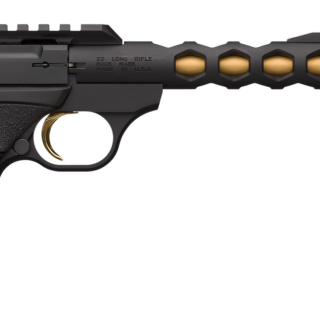 Browning Buck Mark Plus Vision .22 LR, 5.8" Skeletonized Barrel, Threaded, Compensator, Gold Cerakote Barrel, Black Finish, Fiber Optic Sights, 10rd