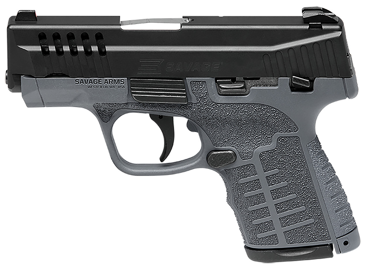 Savage Stance 9mm, 3.2" Barrel Gray, MS, Black Stainless Steel Ported Slide Gray Interchangeable Backstrap Grip Tritium Night Sights, 10rd - Image 2