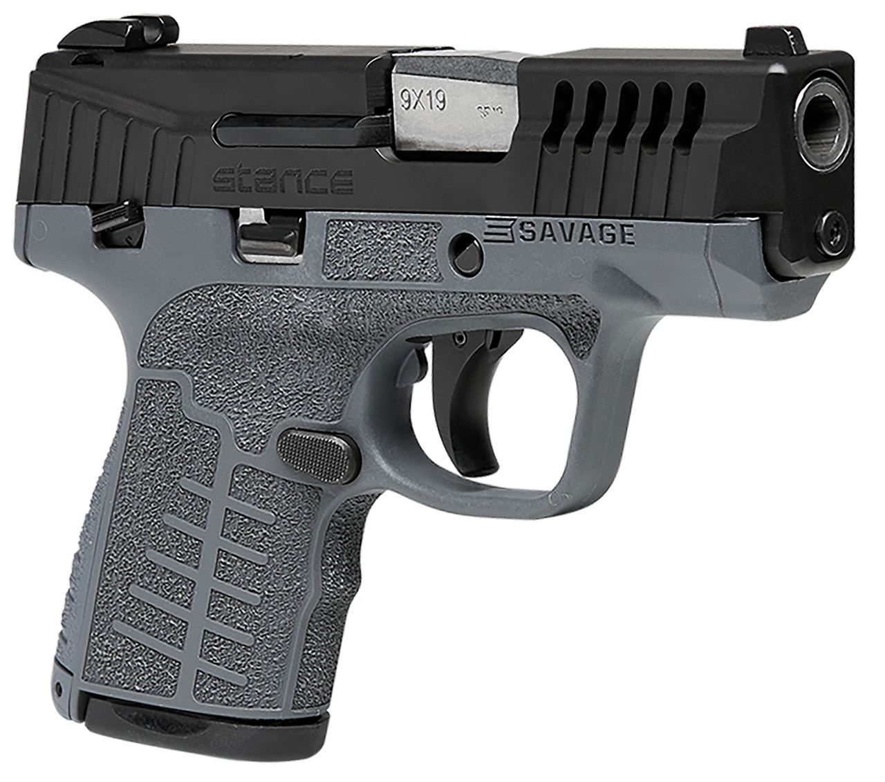 Savage Stance 9mm, 3.2" Barrel Gray, MS, Black Stainless Steel Ported Slide Gray Interchangeable Backstrap Grip Tritium Night Sights, 10rd - Image 3