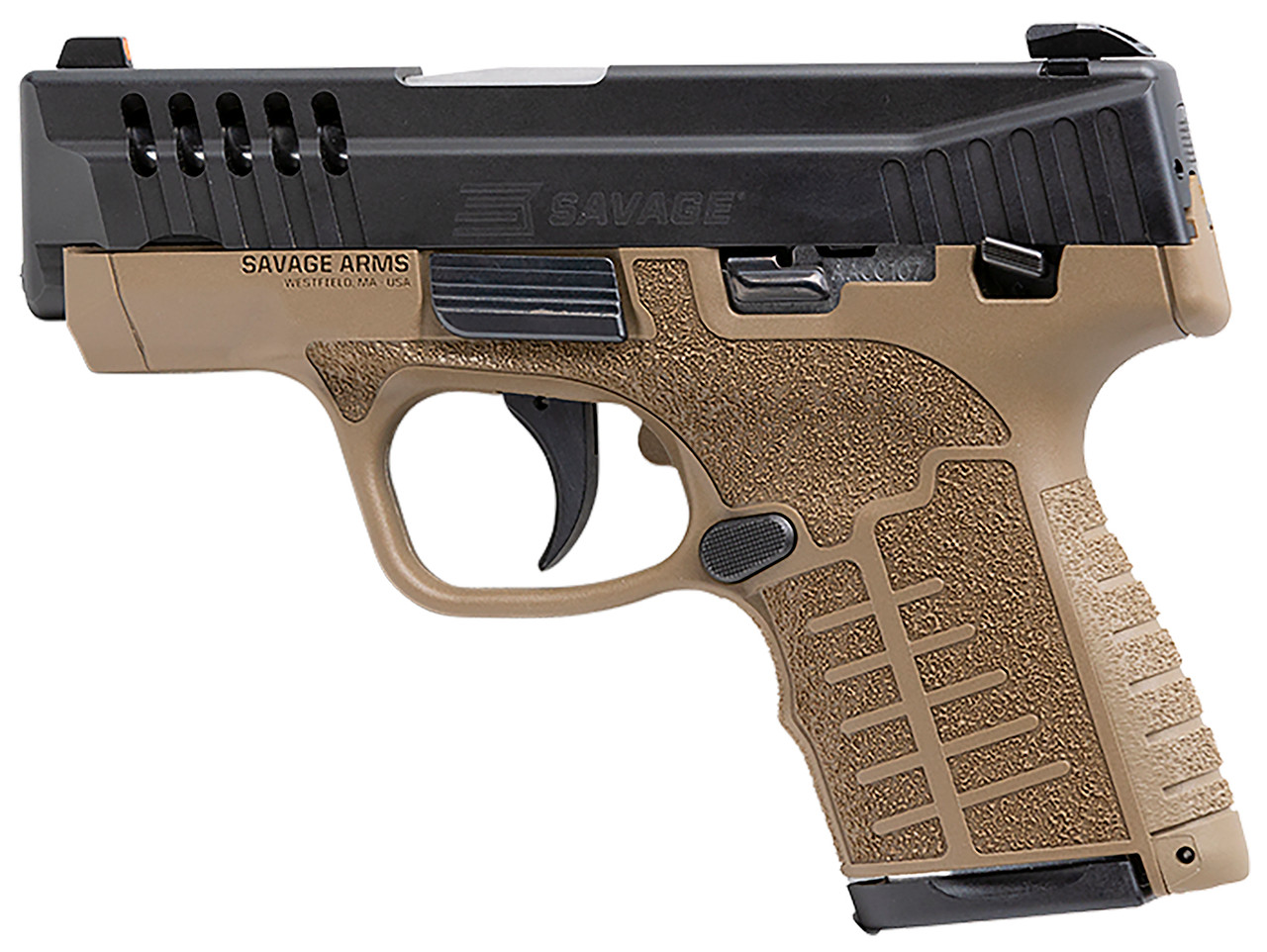 Savage Stance MC9MS, 9mm, 3.2" Barrel, Black Slide, Flat Dark Earth, 3 Dot Sights, Manual Safety, 10rd - Image 2