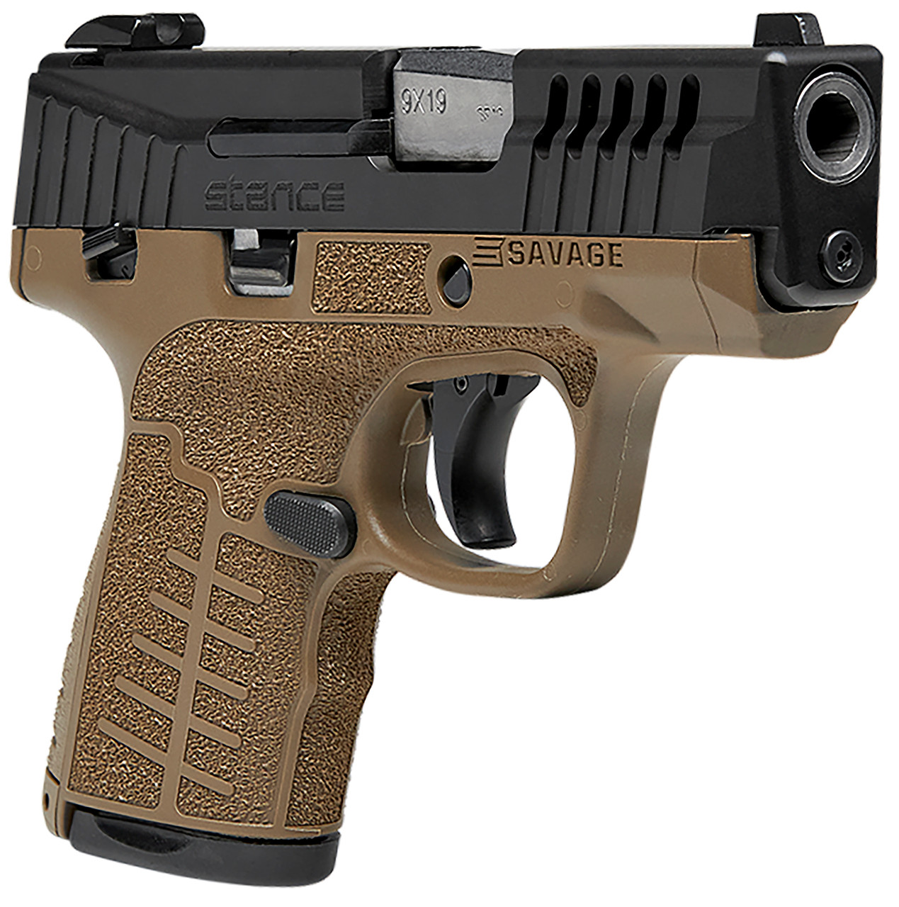 Savage Stance MC9MS, 9mm, 3.2" Barrel, Black Slide, Flat Dark Earth, 3 Dot Sights, Manual Safety, 10rd - Image 3