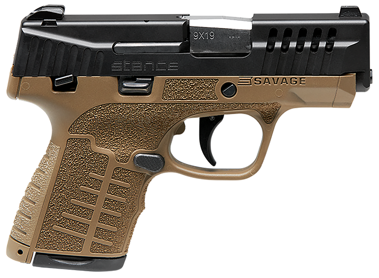 Savage Stance MC9MS, 9mm, 3.2" Barrel, Black Slide, Flat Dark Earth, 3 Dot Sights, Manual Safety, 10rd