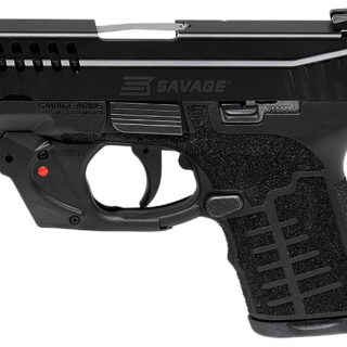 Savage Stance 9mm, 3.2" Barrel, Black Polymer, Serrated/Ported Black Nitride Slide, Interchangeable Backstraps, No Manual Safety, Viridian E-Series Red Laser, 7rd