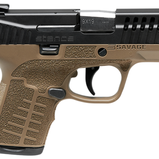 Savage Stance 9mm, 3.2" Barrel Flat Dark Earth, Black Nitride Stainless Steel Ported Slide, Textured Interchangeable Backstrap Grip & TruGlo Night Sights, 10rd