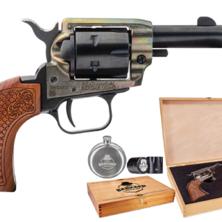 Heritage Barkeep .22 LR, 2" Barrel, Fixed Sights, Wood Grips, Includes Flask, Shot Glass, and Cedar Box