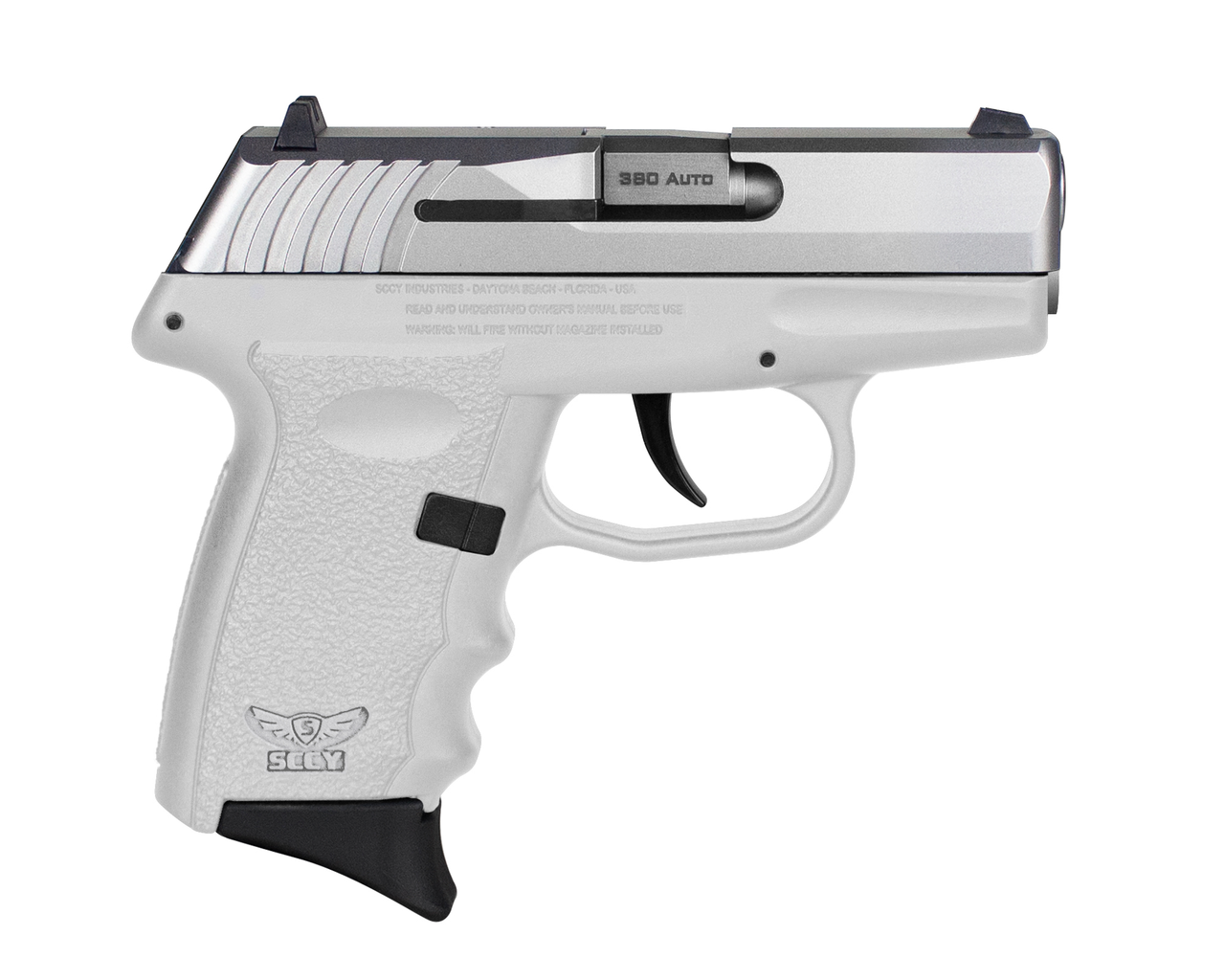 SCCY CPX-3 .380 ACP, 3.10" Barrel White Finish Frame, Stainless Steel, No Manual Thumb Safety, 10rd