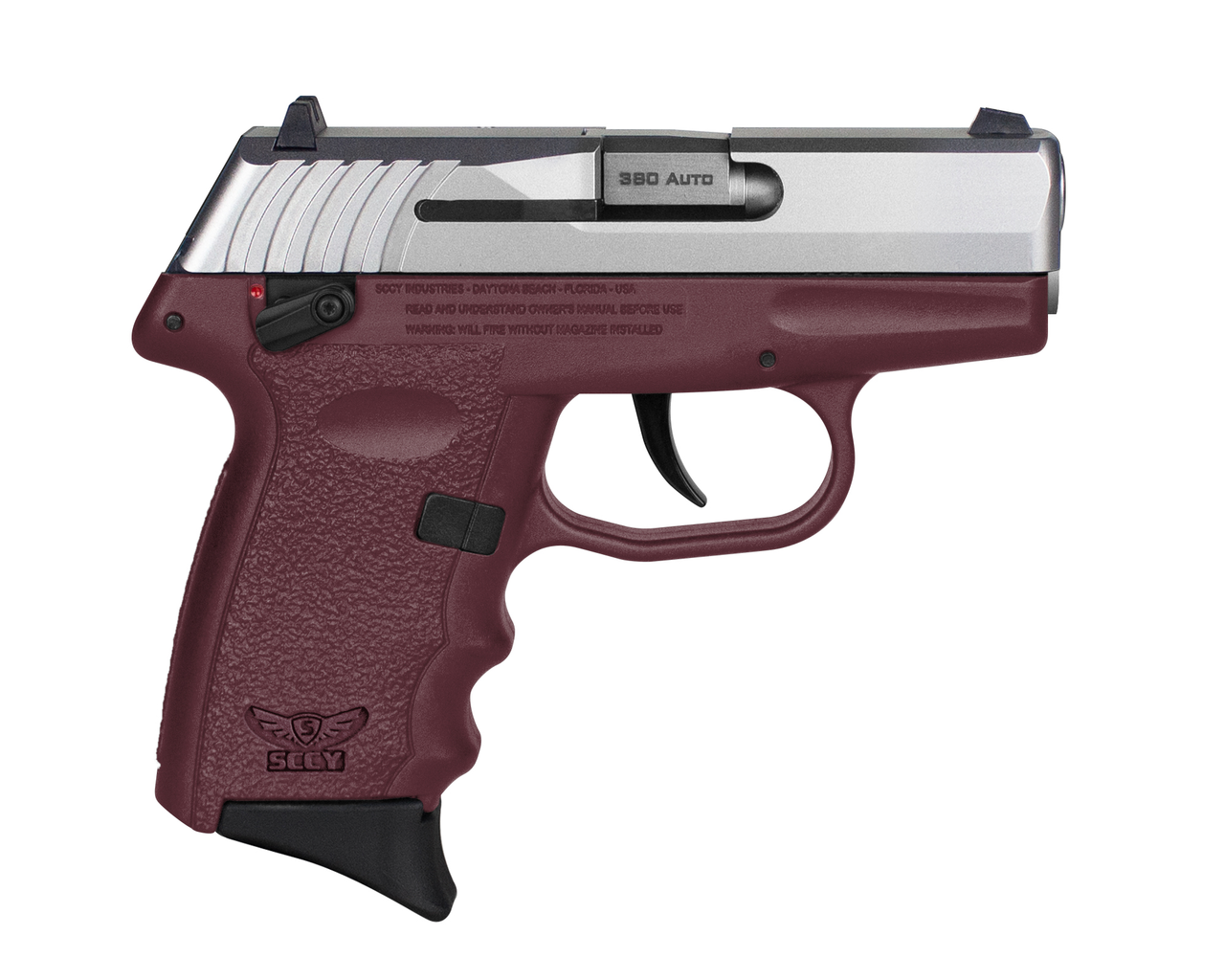 SCCY Industries CPX-4 .380 ACP, 2.96" Barrel, Crimson Red Frame, Stainless Steel Slide, Manual Thumb Safety, 10rd