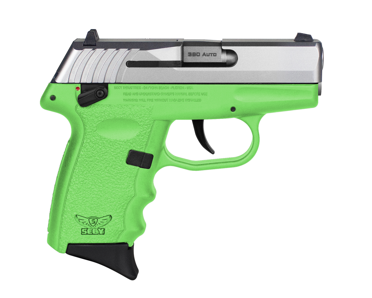 SCCY Industries CPX-4 .380 ACP, 2.96" Barrel, Lime Green Frame, Stainless Steel Slide, Manual Thumb Safety, 10rd