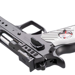 Tanfoglio Gold Match Xtreme 9mm, 6" Barrel, Black, Ported Slide, White Polymer Grip, 17rd