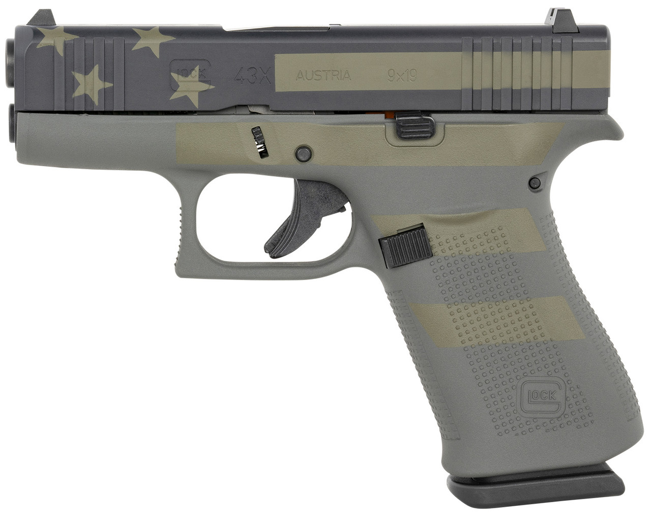 Glock G43X 9mm, 3.41" Barrel, Overall Operator Flag Cerakote, Serrated SS Slide, 10Rnd Mag - Image 2