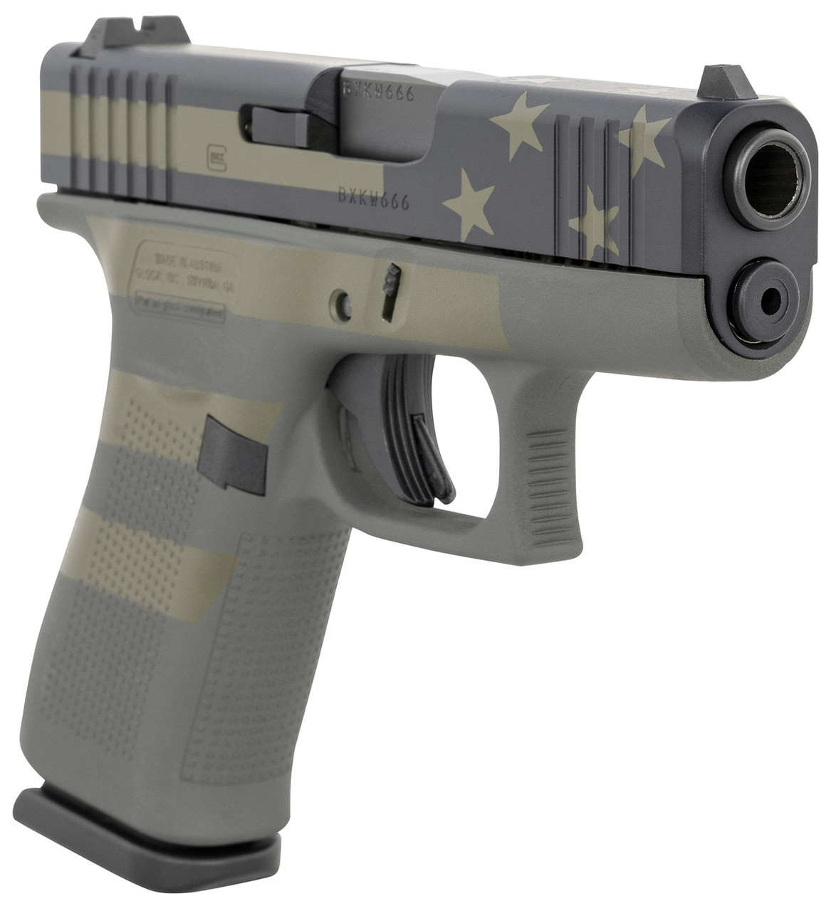 Glock G43X 9mm, 3.41" Barrel, Overall Operator Flag Cerakote, Serrated SS Slide, 10Rnd Mag - Image 3