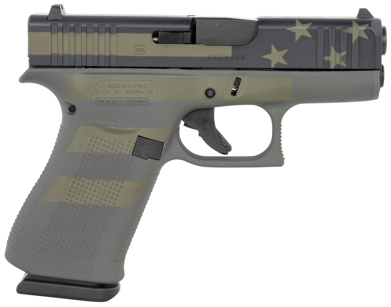 Glock G43X 9mm, 3.41" Barrel, Overall Operator Flag Cerakote, Serrated SS Slide, 10Rnd Mag