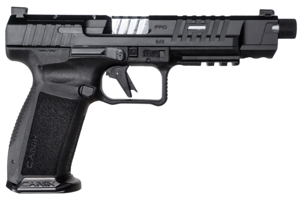 Canik METE SFX Pro OR 9mm, 5.75" Threaded Barrel, 1/2x28, Black, 3 Dot White Sights, Flared Magwell, 18rd/20rd