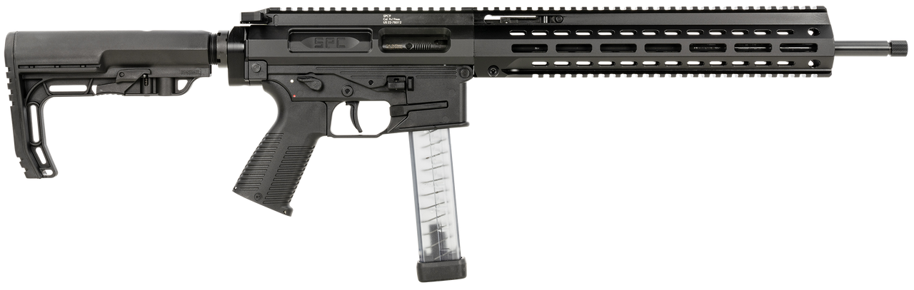 B&T SPC9 9mm, 16" Barrel, Black, Front/Rear Flip Sights, 30rd