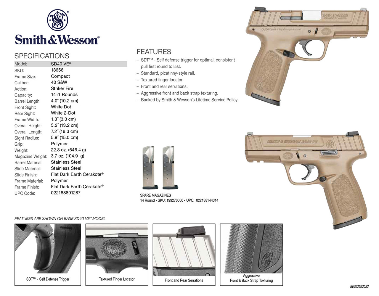 Smith & Wesson SDVE Compact .40 S&W 4", FDE, Serrated Slide, Picatinny Rail 14rd - Image 3