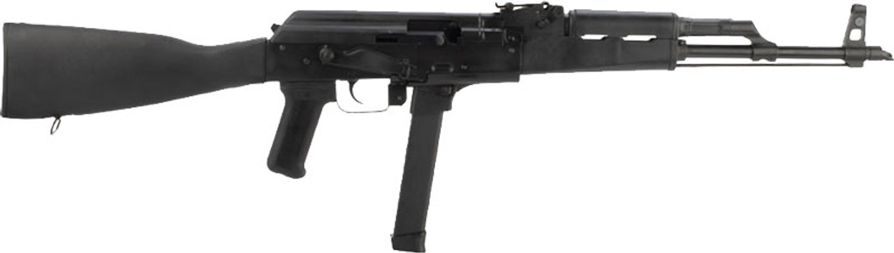 Century WASR-M 9mm, 16.25" Barrel, Black Grip, Fixed Stock, Adj Sights, Manual Safety, Threaded Slant Brake, 33rd