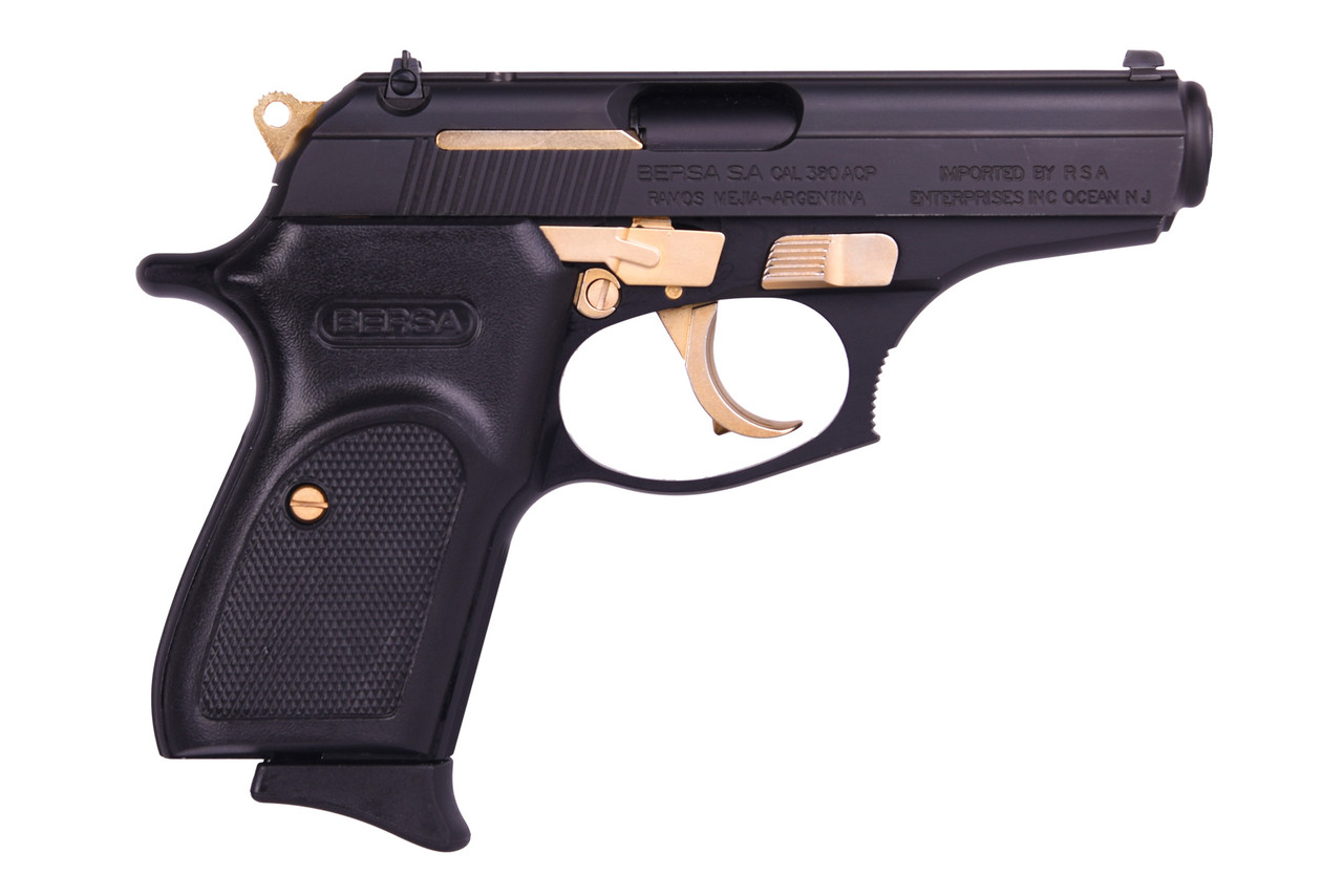 Bersa Thunder 380 .380 ACP, 3.5" Barrel, Matte Black, Gold Accented Parts, 8rd