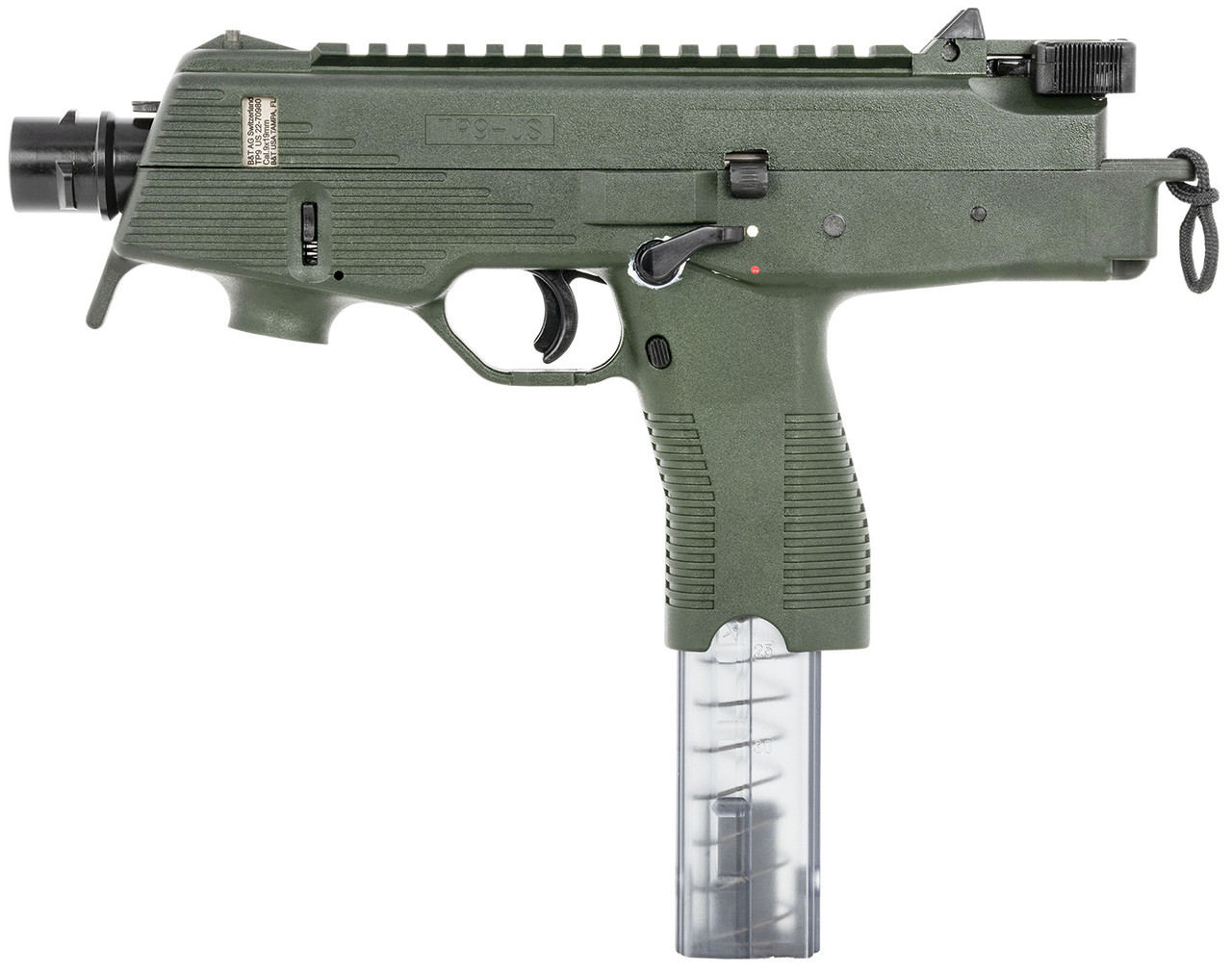 B&T TP9, 9mm, 5.10" Barrel, OD Greed, Polymer Frame/Grip, Iron Sights, 30rd - Image 2