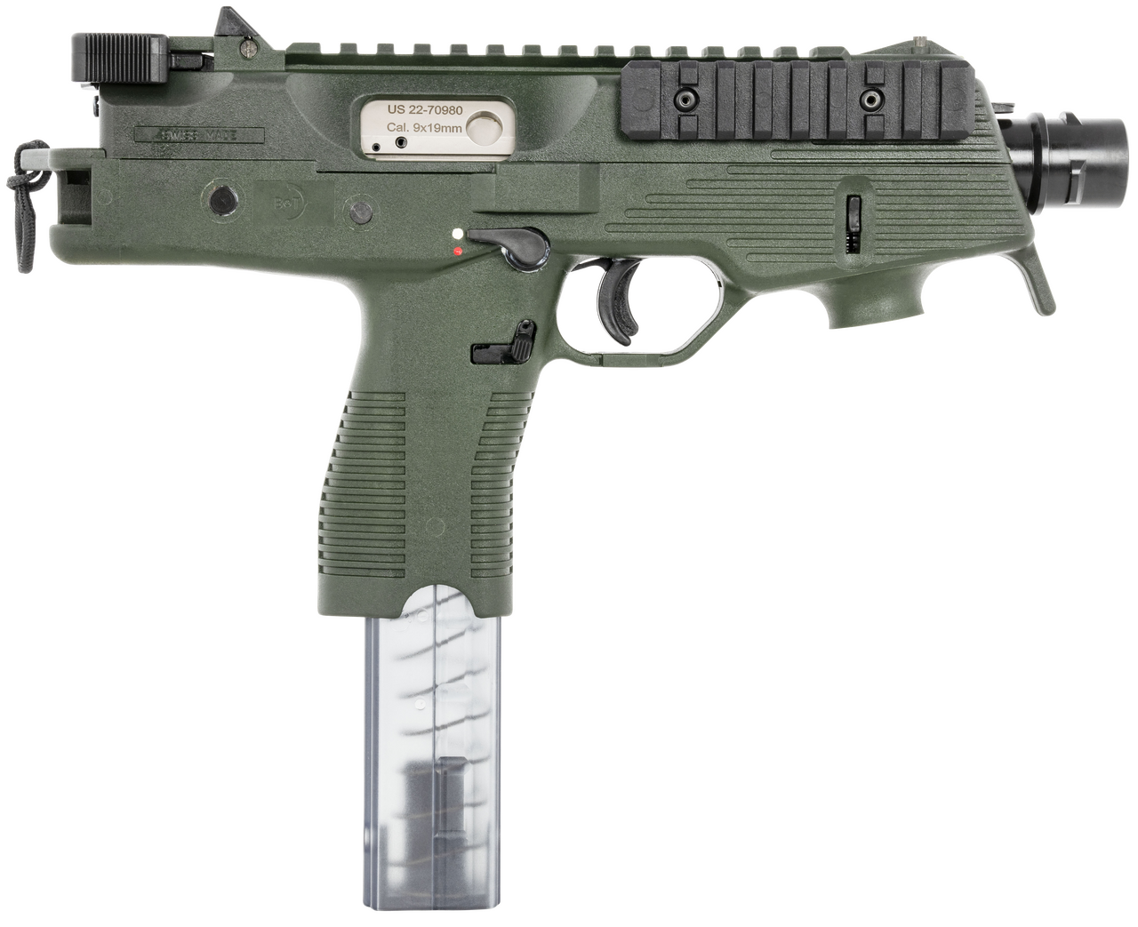 B&T TP9, 9mm, 5.10" Barrel, OD Greed, Polymer Frame/Grip, Iron Sights, 30rd