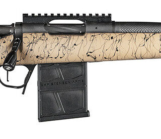 Christensen Ridgeline Scout 6mm ARC, 16" Threaded Barrel, Tan/Black Webbing,  Sporter Stock, 4rd