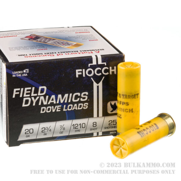 250 Rounds of 20ga Ammo by Fiocchi - 7/8 ounce #8 shot