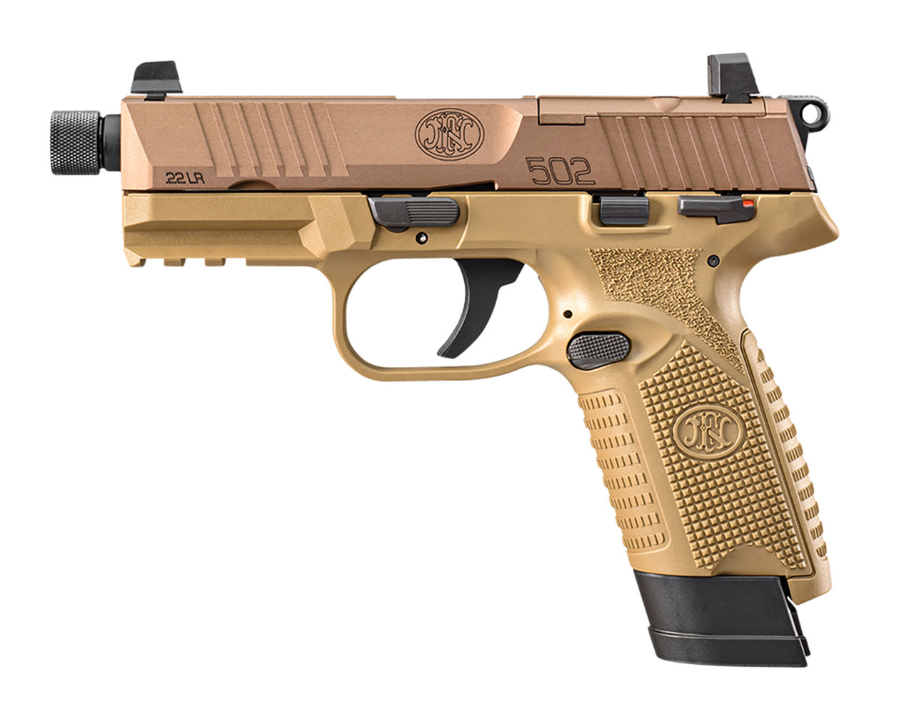 FN 502 Tactical .22 LR, 4.6" TB, MTS, Suppressor Sights, FDE, 15rd
