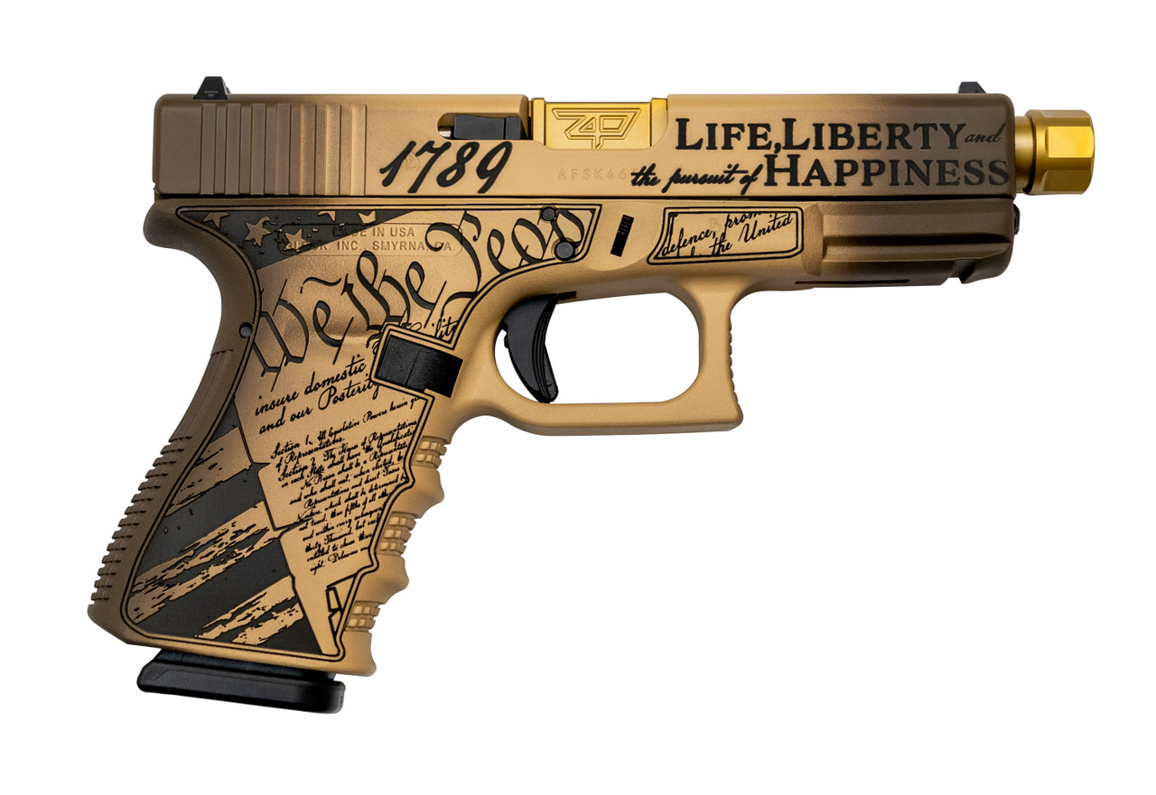 Glock 19 Gen3 ''Constitution'' USA 9mm, 4.07" Barrel, Fixed Sights, Laser Engraved, Tan/Brown, 15rd - Image 2