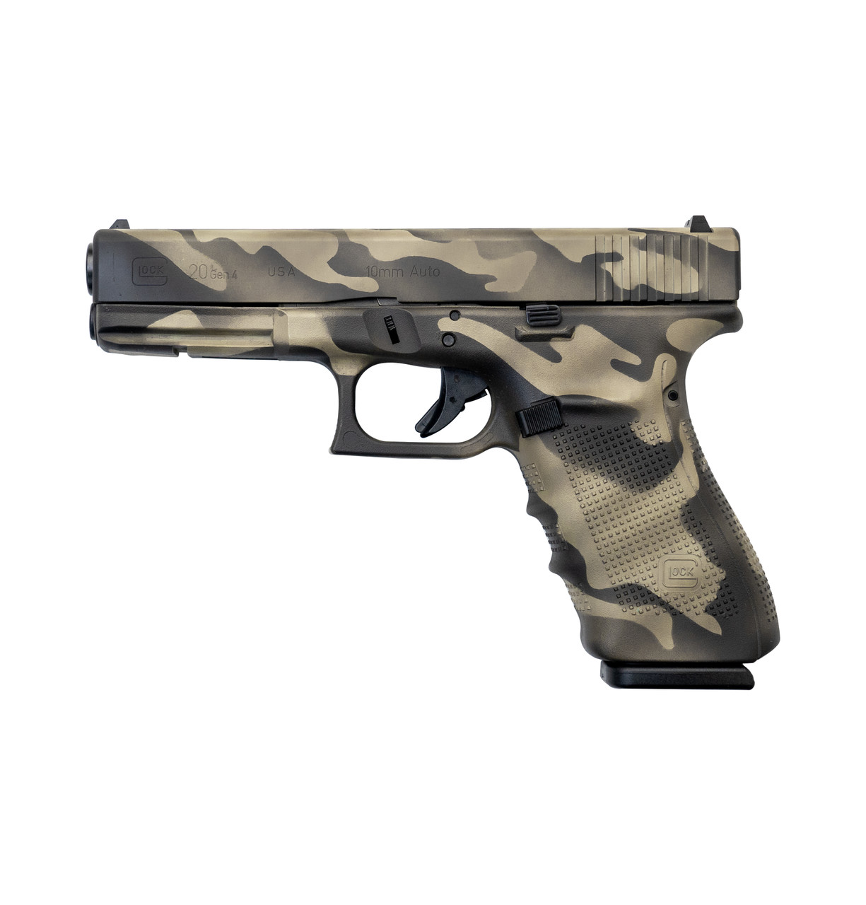 Glock 20 Gen4 USA 10mm, 4.6" Barrel, Fixed Sights, Sandstorm Camo, 15rd