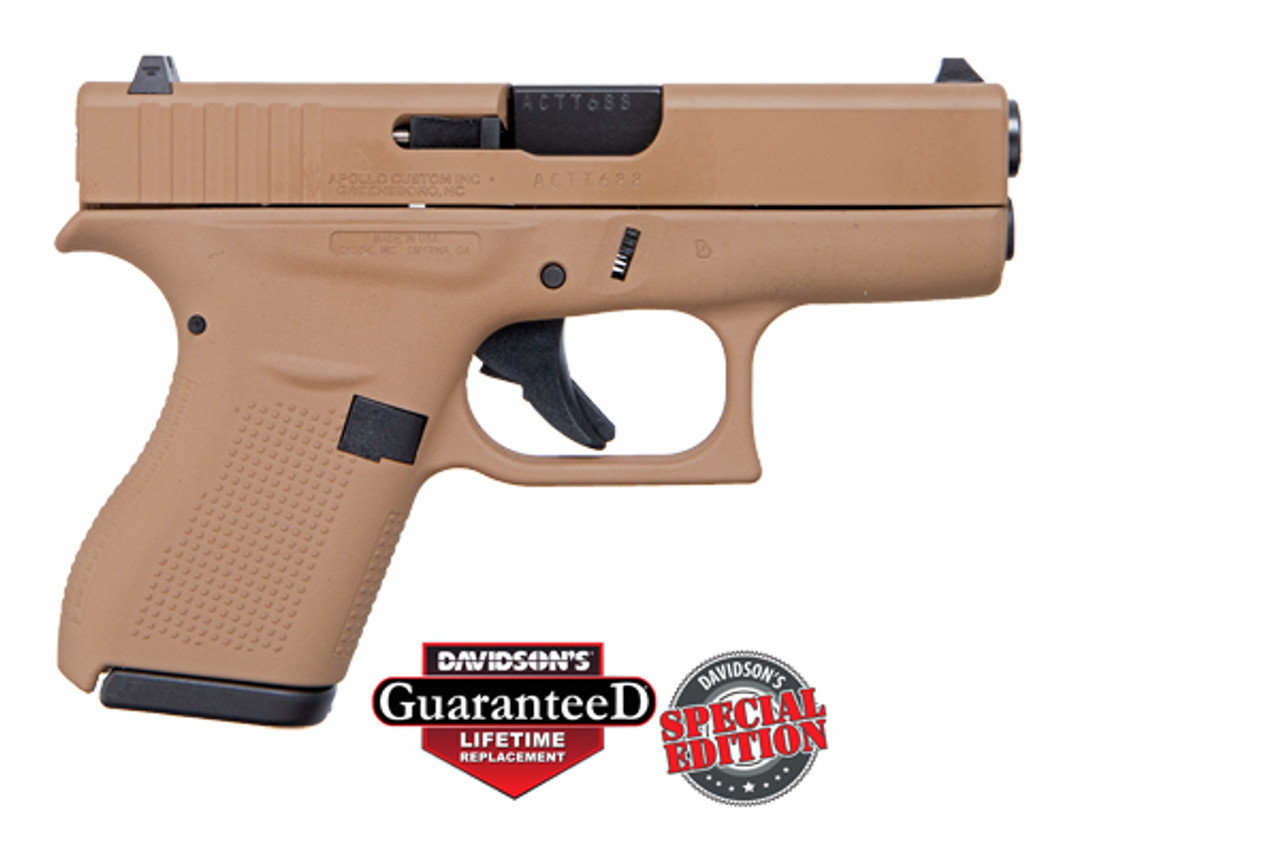 Glock 42 380acp, Apollo Custom, 3.26" Barrel Davidson Dark Earth Full Coverage, 2x 6rd Mags