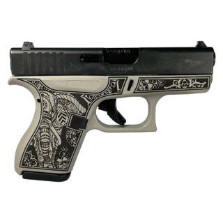Glock 42 Custom "Elephant Engraved Gray Steel" 380 ACP, 3.25" Barrel, 6rd